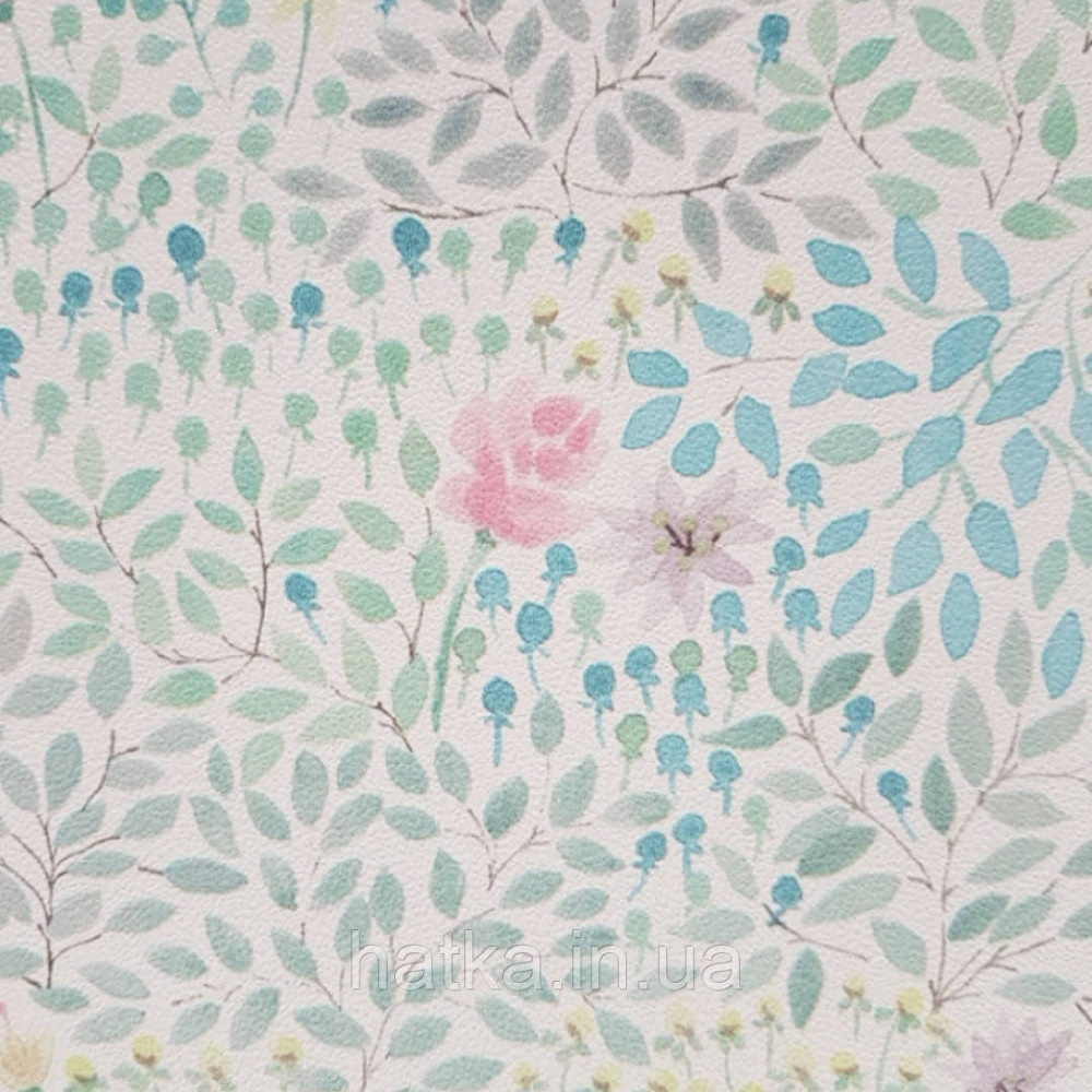Шпалери флізелінові дитячі еко Lutece Tartine et Chocolat ніжні квіти рожеві листочки бірюзові блакитні Київ - фото 4