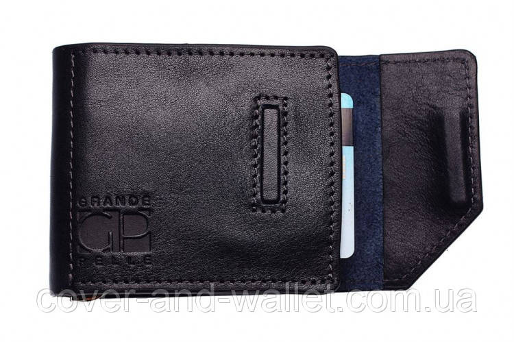 Затискач для грошей на магніті із гладкої шкіри чорного кольору Grande Pelle Soldi Київ - фото 7