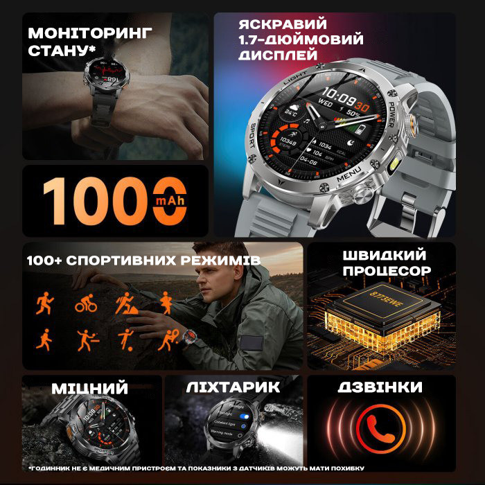 Розумний смарт-годинник Smart Power Ultra Venom Green (3 ремінці) Вінниця - фото 4