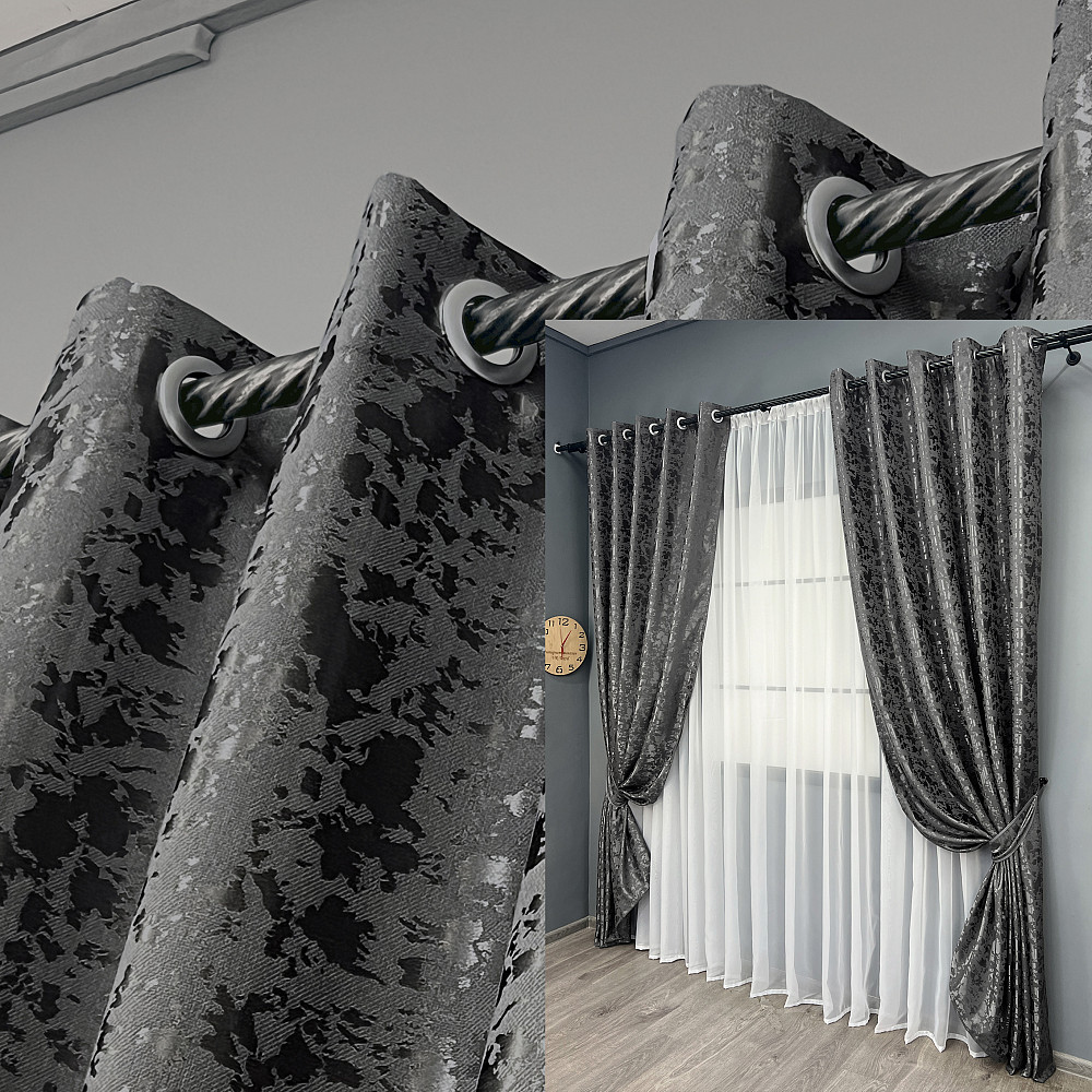 Комплект штор на люверсах VR-Textil Лен мрамор Pavliani ХО № 1267ш Серо-коричневый 150х250 см 2 шт (37-0100) Киев - изображение 11