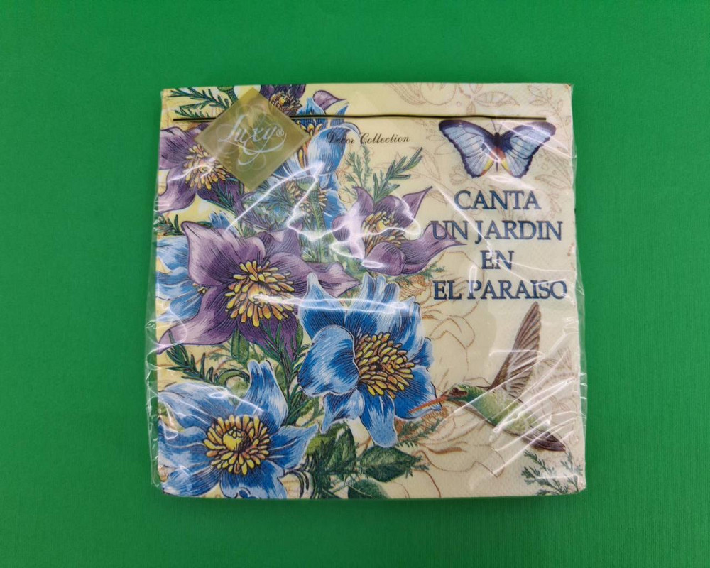 Бумажная салфетка цветочной тематики (ЗЗхЗЗ, 20шт) Luxy  Колибри в саду колокольчиков (2059) (1 пачка) Харьков - изображение 1