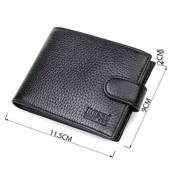 Компактный и в тоже время вместительный бумажник для мужчин из натуральной кожи BOND 21996 Черный Киев