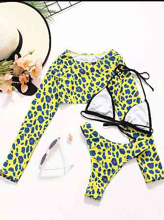 Купальник жіночий роздільний 3 в 1 Тігровий M Жовто-Синій Харків