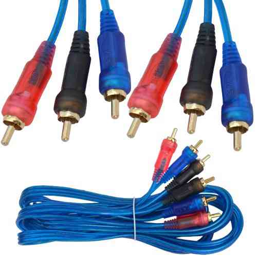 Шнур з'єднувальний , 3 RCA х 3 RCA, gold, діам.- 3+3+3мм, прозоро-синій, 3м Полтава