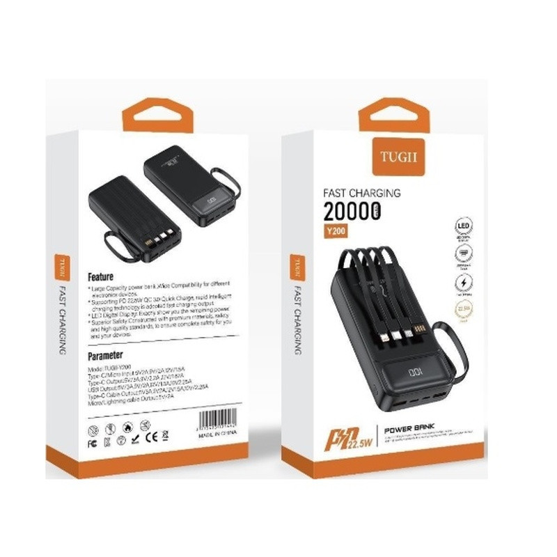 Павербанк 20000 mAh WUW Y200 PD 22.5W быстрая зарядка черный power bank повербанк Одесса - изображение 2