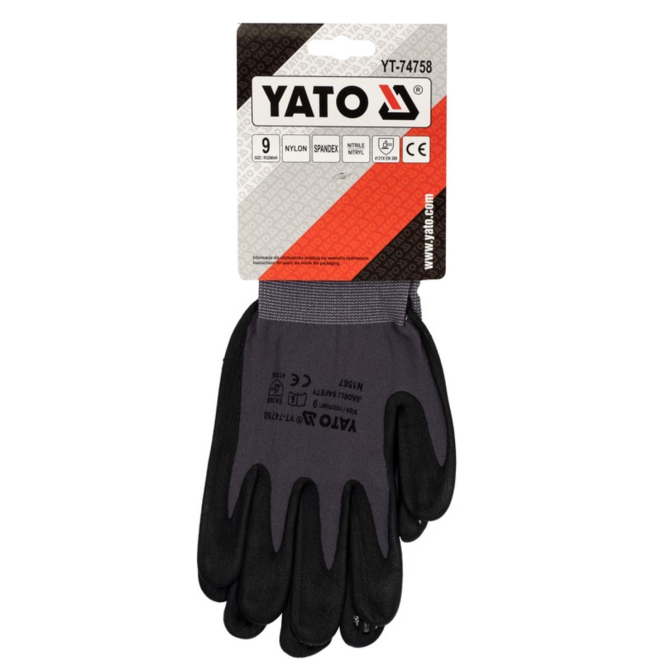 Рукавиці робочі нейлонові YATO покрите спіненим нітрилом з накрапленням, розмір 9, чорнр-сірі [12] Одесса - изображение 3