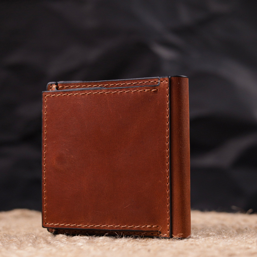 Чоловічий гаманець із вінтажної шкіри із монетницею Слава ЗСУ GRANDE PELLE 16756 Світло-коричневий Київ - фото 10