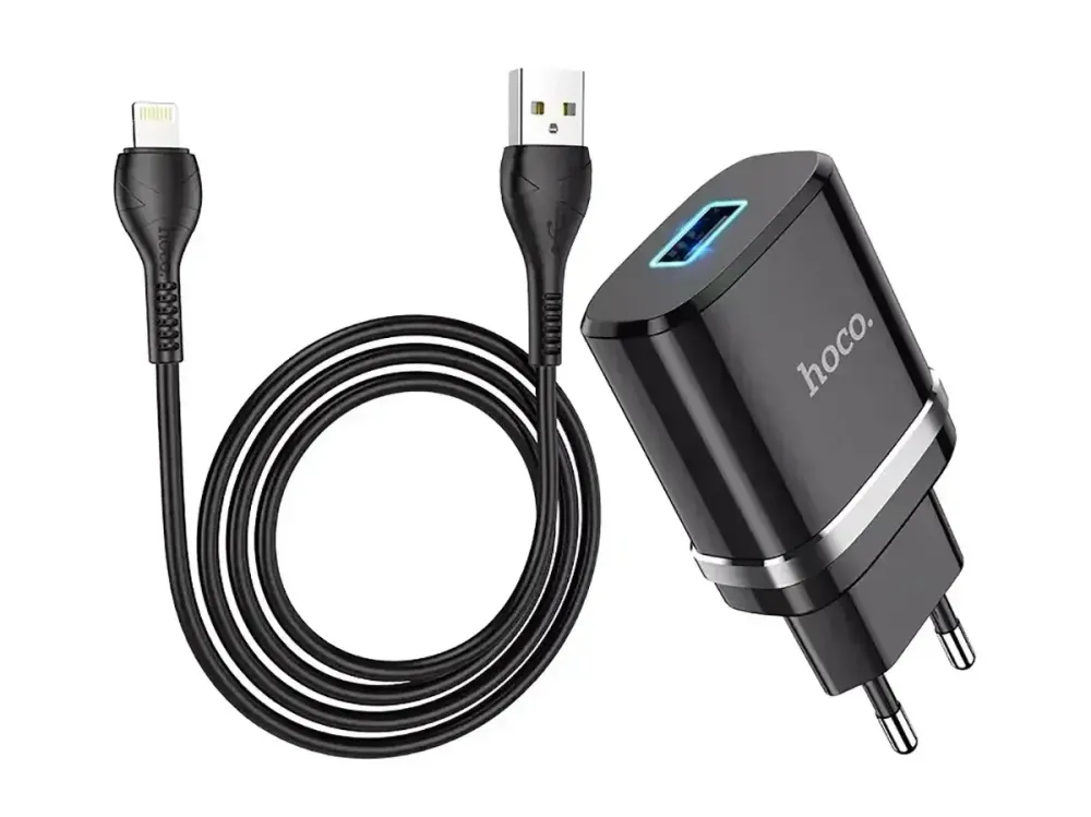 Сетевое зарядное устройство Hoco N1 Ardent 220V (12W, 5V/2.4A) с подсветкой USB и кабелем Lightning для iPhone/iPad Одесса - изображение 7