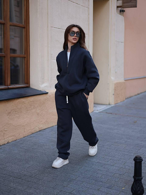 Жіночий теплий повсякденний костюм вільного крою турецька тринитка на флісі Графіт Одеса - фото 8