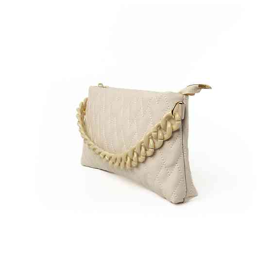 Сумка женская стильная, качественная красивая стеганая сумочка с ручкой-цепочкой, женский клатч, Молочный Каменец-Подольский