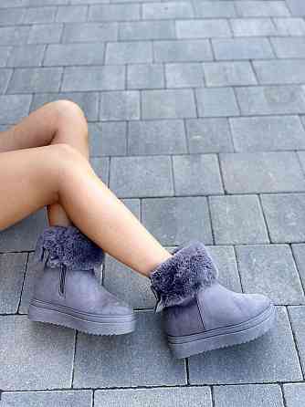 Женские ботинки 8323-6 серые эко-замша зима высота 18 см скрытая танкетка 7.5 см (1137) 38р.39р Коломия