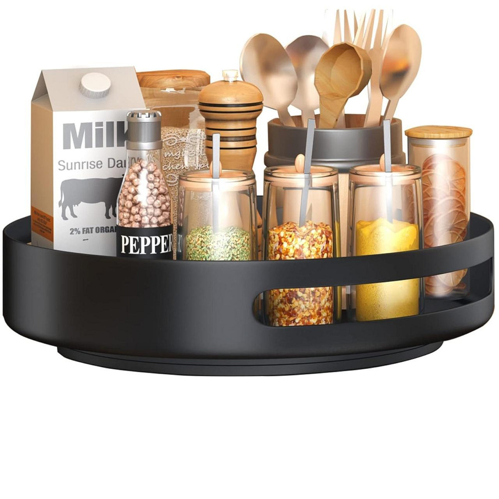 Поворотный органайзер для кухни 25 см металлический настольный для специй холодильника шкафа подставка черный Киев - изображение 2