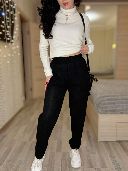 Жіночі утеплені штани мом із вельвету на щільному флісі Чорний, 46/48 Одеса - фото 1