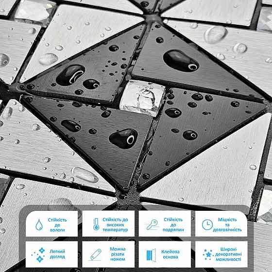 Самоклеющаяся алюминиевая плитка 300х300х3мм Черно-серебряная со стразами SW-00001773 Днепр