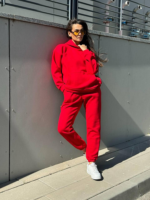 Жіночий спортивний теплий костюм на флісі батал Червоний 4XL/5XL Харків - фото 5
