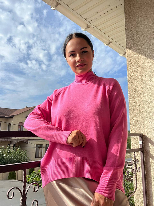 Светр жіночій A-N 1066 тонкий оверсайз широкий високий комір, малиновий, one size Київ - фото 7