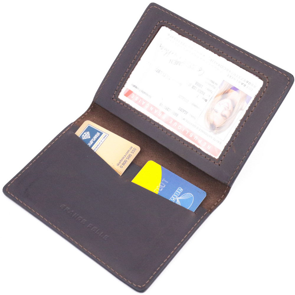 Надійна обкладинка на військовий квиток у вінтажній шкірі Карта GRANDE PELLE 16781 Коричнева Київ - фото 6