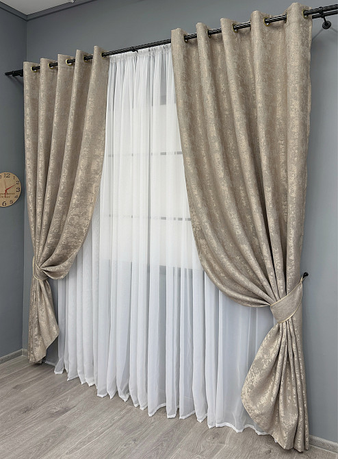 Комплект штор на люверсах VR-Textil Жаккард Sultan XO № 1683ш 150х250 см 2 шт Капучино (37-0196) Киев - изображение 11