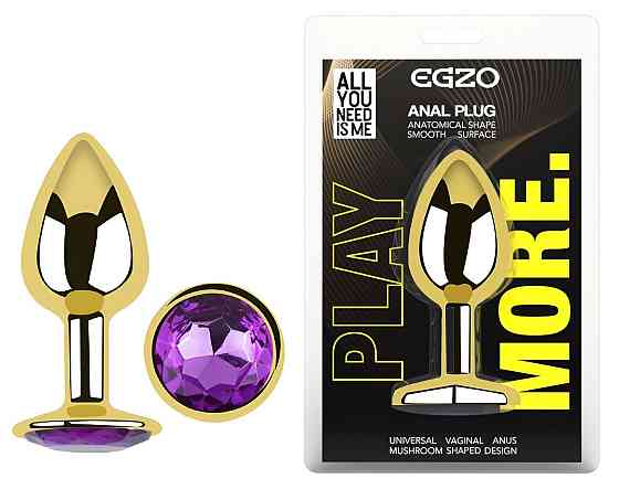 Анальная пробка с кристаллом EGZO - Gold Round Plug Purple size S Sex Aura Киев