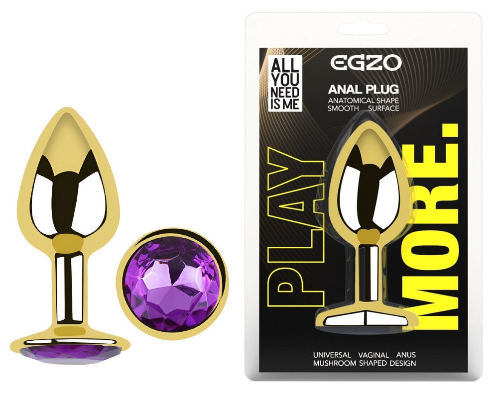 Анальная пробка с кристаллом EGZO - Gold Round Plug Purple size S Sex Aura Киев - изображение 1