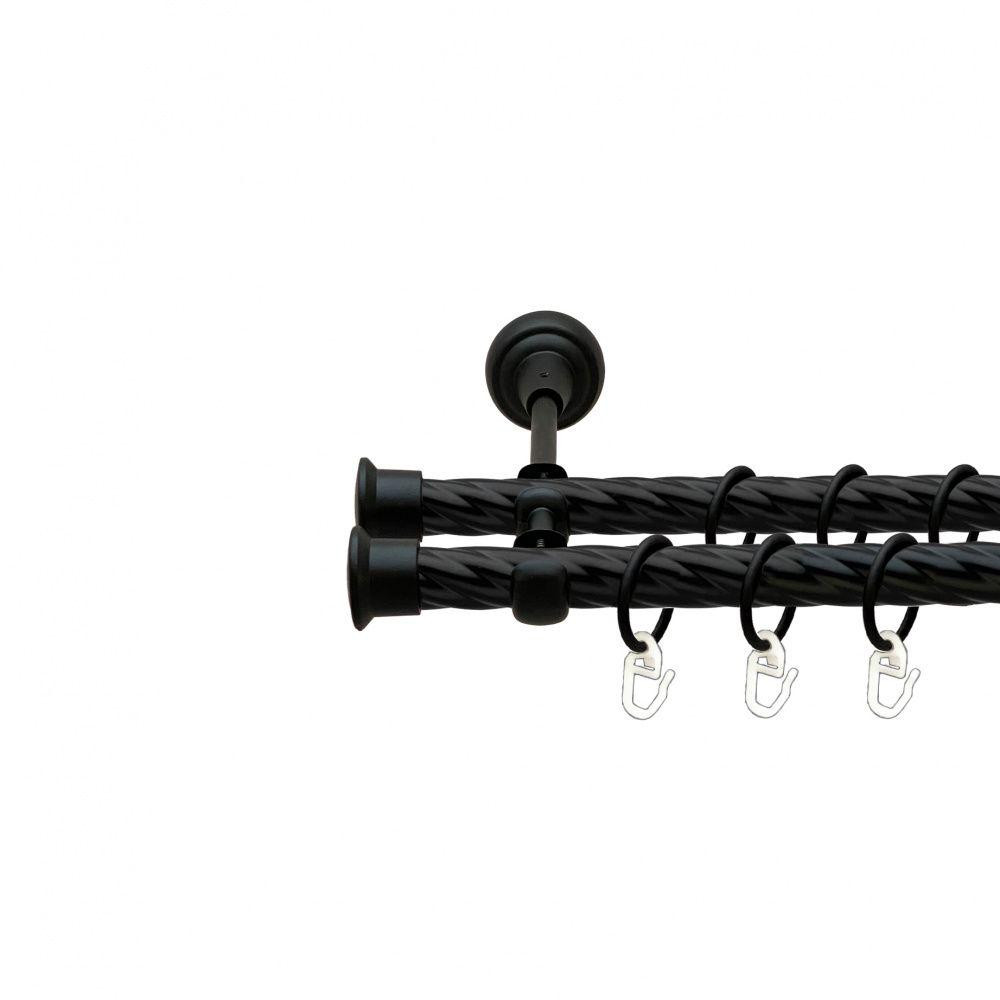 Карниз Orvit Дуо металевий дворядний відкритий скручена труба кільце металеве Чорний Оксамит 19\19 мм 240 см (00-00013593) Львів - фото 1