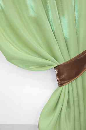 Кухонные шторы VR-Textil № 073к с ламбрекеном и подхватами светло-оливковый с коричневым 270х170 см (52-0353) Киев