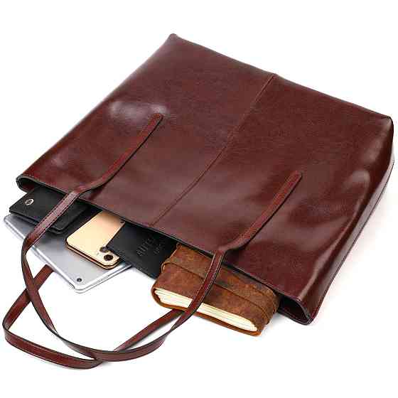 Практичная сумка шоппер из натуральной кожи Коричневая (Vintage) Киев