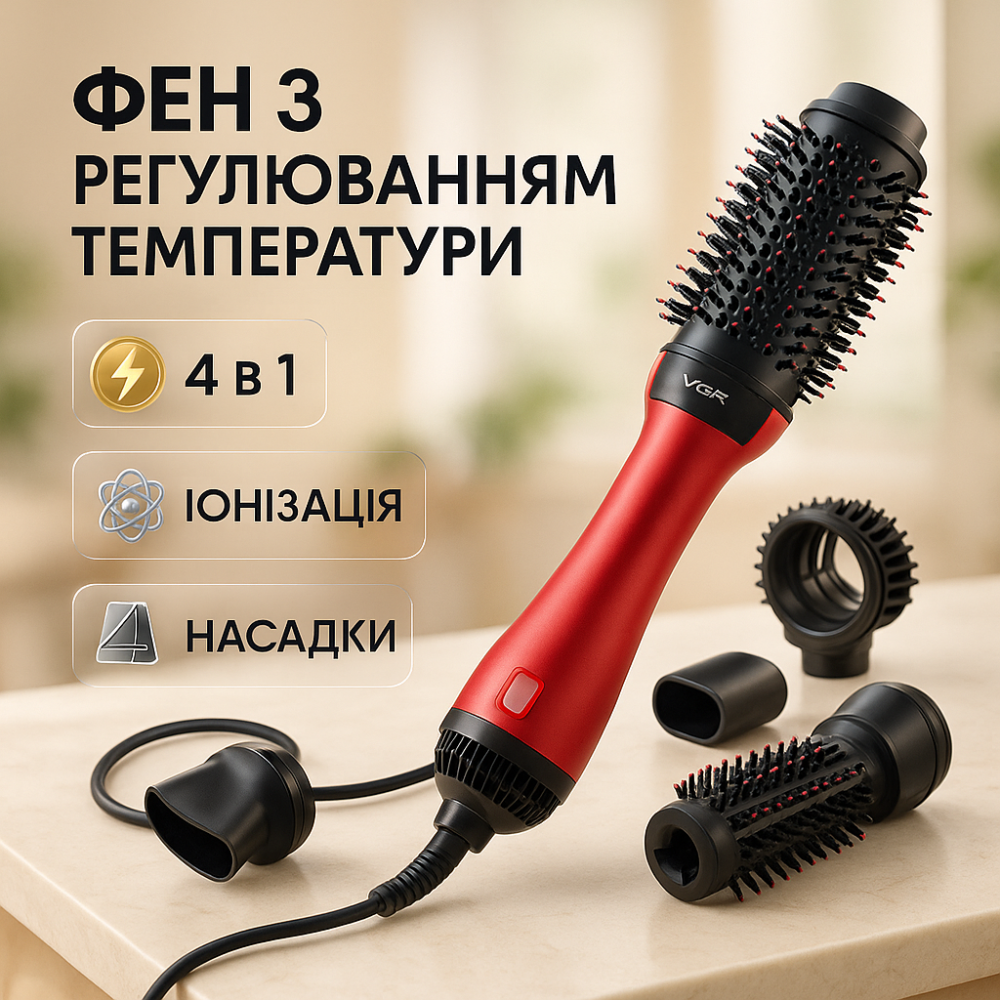 Многофункциональный стайлер для волос VGR V-484 4 в 1, Электрофен с насадками, Фен для дома и салона ID-67 Львов - изображение 18