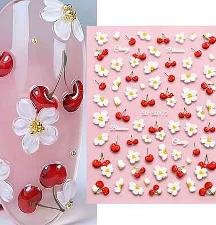 3D наклейки для ногтей сакура и вишня Cherry Blossom наклейки для маникюра Киев