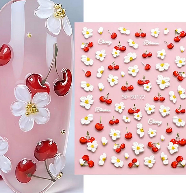 3D наклейки для ногтей сакура и вишня Cherry Blossom наклейки для маникюра Киев - изображение 5