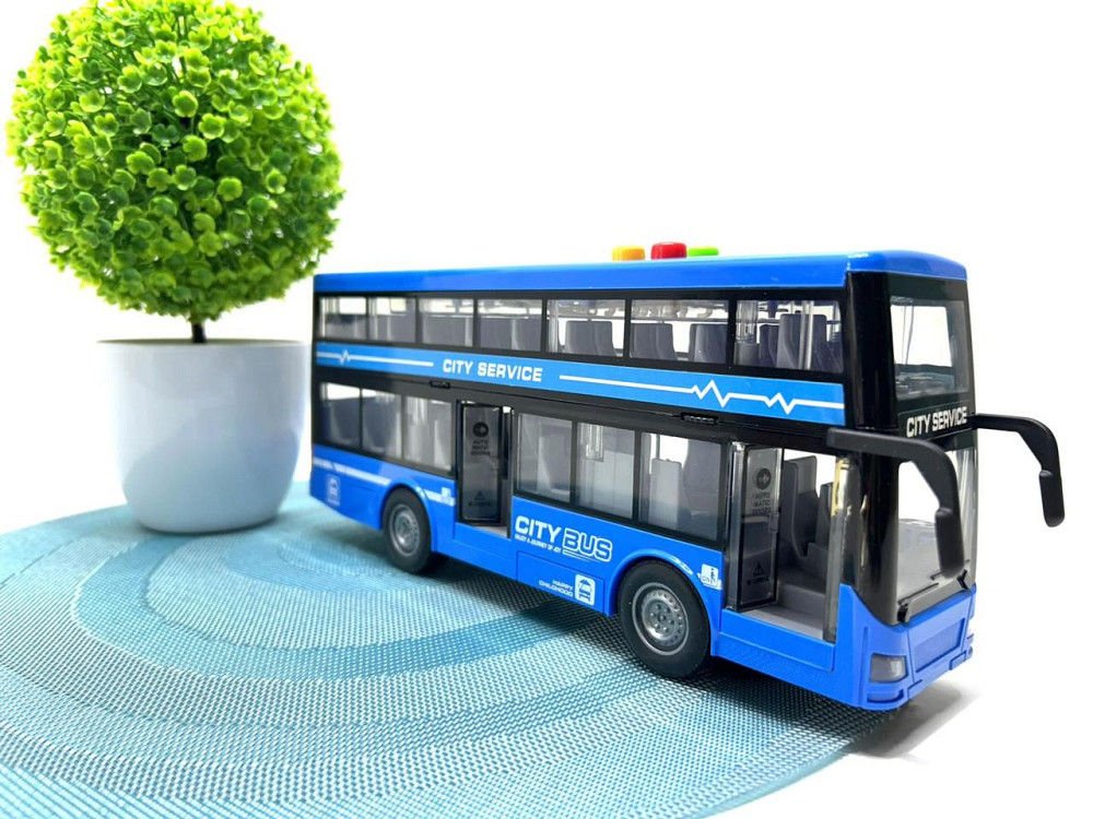 Автобус інерційний двоповерховий світло звук двері відкриваються гумові колеса Синій (RJ5504) Чернигов - изображение 1