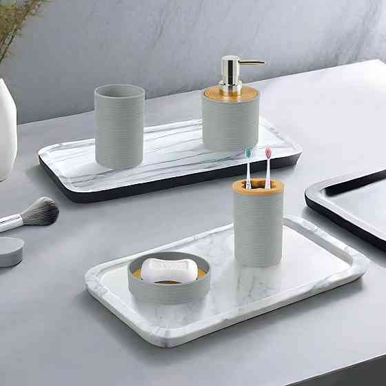 Набор аксессуаров 4в1 для ванной и душа, мыльница,дозатор для мыла, стаканы,пластик серый Каменец-Подольский