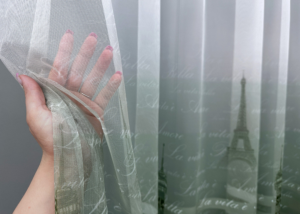 Тюль VR-Textil 1751т Нейлон з принтом Зелений з білим 300х270 см (42-0786) Київ - фото 4