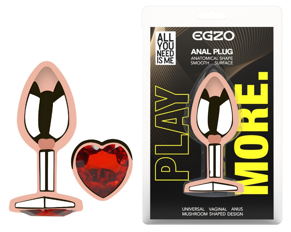Анальна пробка з кристалом EGZO - Rose Gold Heart Plug Red size S Sex Aura Київ - фото 1