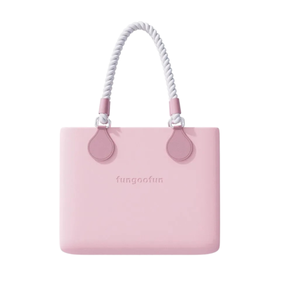 Женская сумочка шопер силиконовая на плечо с двумя комплектами ручек с подкладкой на молнии Fungoofun, розовая Каменец-Подольский