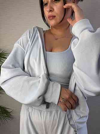 Женский стильный повседневный плюшевый костюм тройка Голубой, 42/44 Одесса