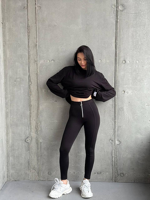 Женские повседневные леггинсы с молнией турецкий трикотаж алекс Черный, 46/48 Одесса - изображение 7