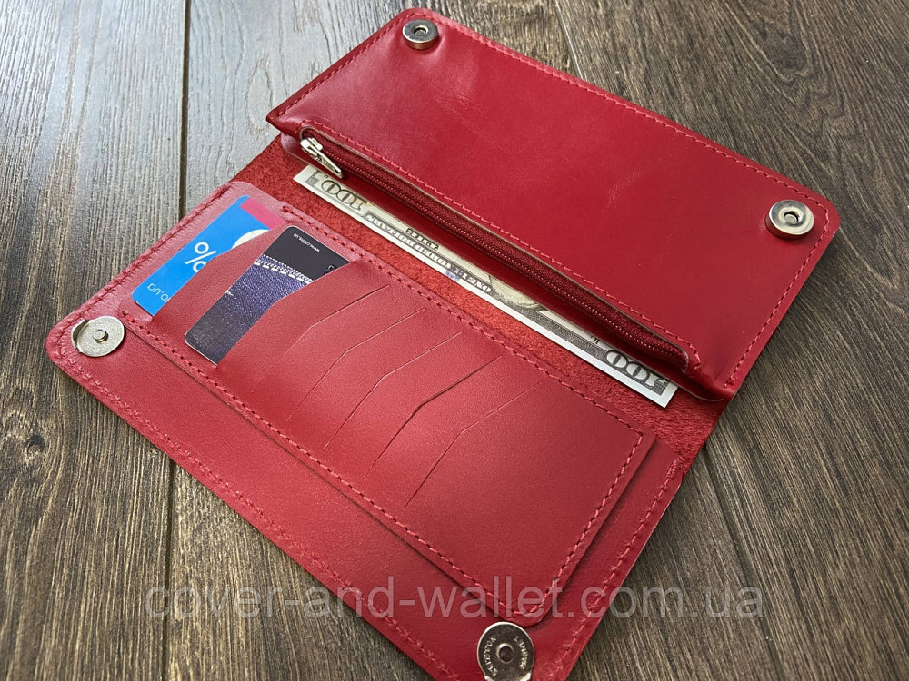 Стильний жіночий гаманець купюрник червоного кольору з натуральної шкіри PS Leather Київ - фото 4