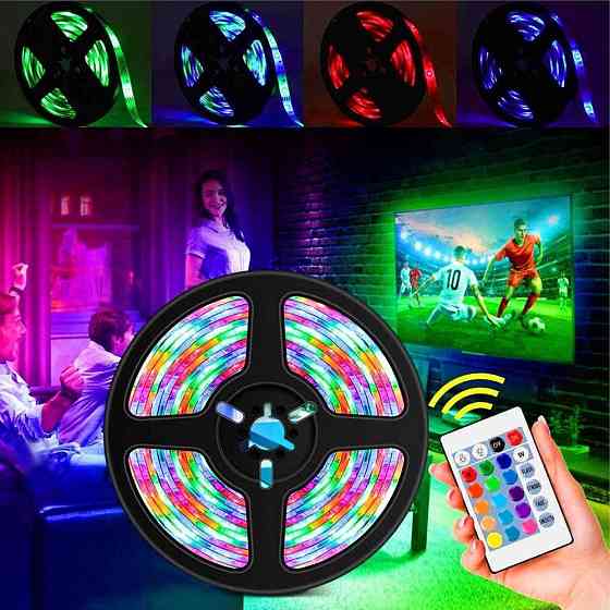 Світлодіодна стрічка RGB 5м 3528 + пульт + блок / Багатобарвна стрічка для підсвічування меблів / Гнучка лед стрічка Київ