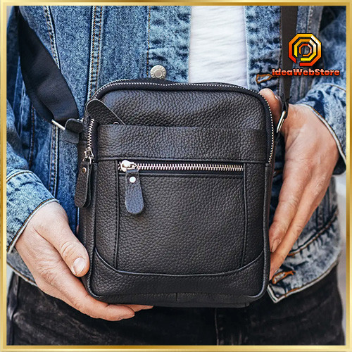 Чоловіча шкіряна сумка з натуральної шкіри Чорний месенджерTiding Bag LA3314-1BL Київ - фото 1