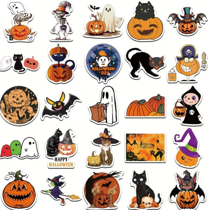 Набір вінтажних вінілових наклейок на Хеллоуїн, набір наклейок з гарбузами та відьмами для підлітків Київ - фото 3