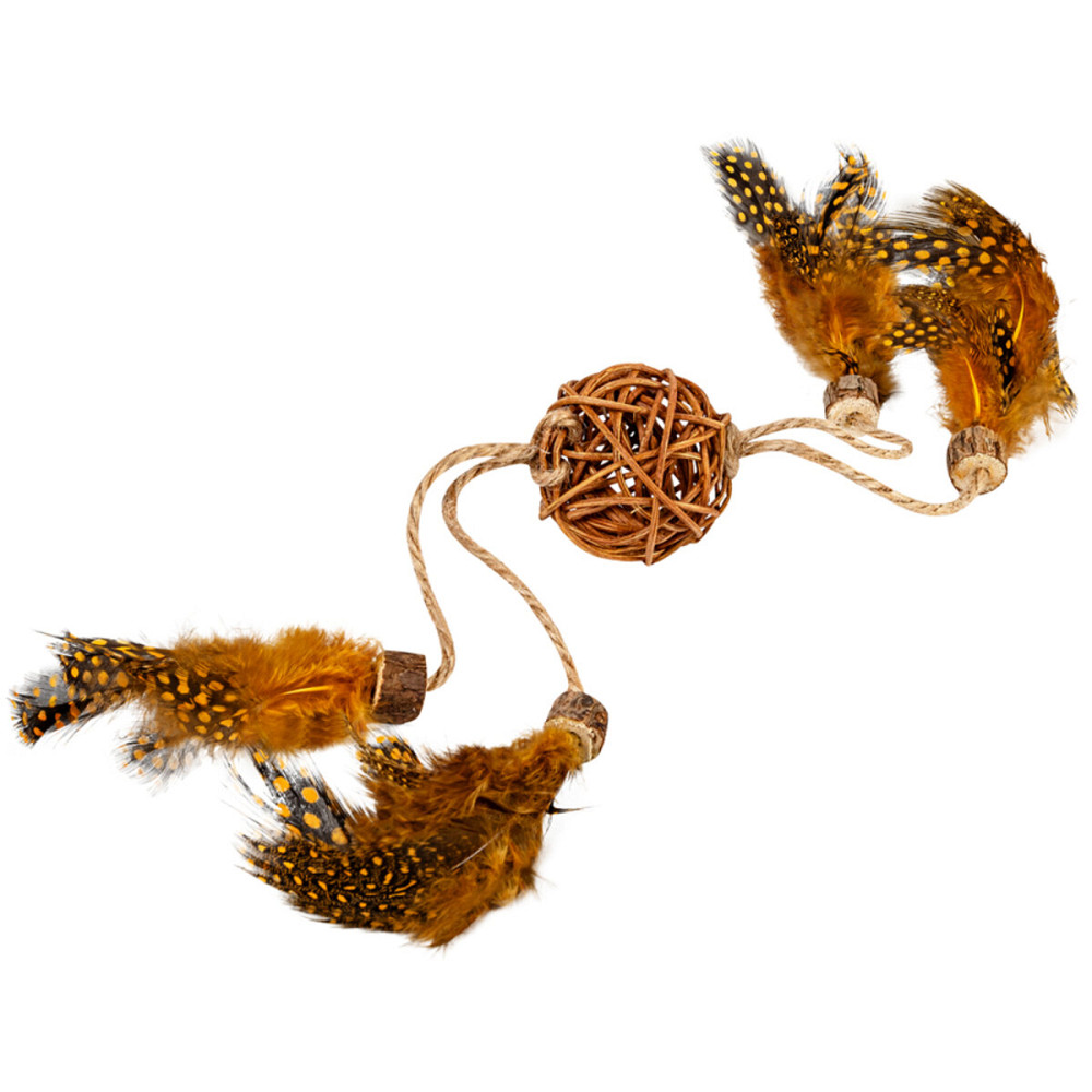 Іграшка для котів WAUCAT Fun Natural Плетений м'ячик з пір'ям, дерево, перо, джутова мотузка, 40 см Київ - фото 1