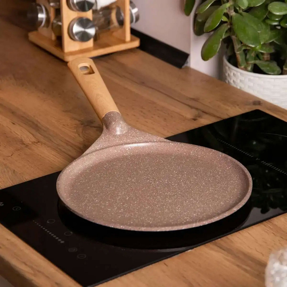 Алюмінієва млинцева сковорода з мармуровим антипригарним покриттям Ø 28 см, товсте дно MGC кавового кольору HP-4-430CO Коломия - фото 2