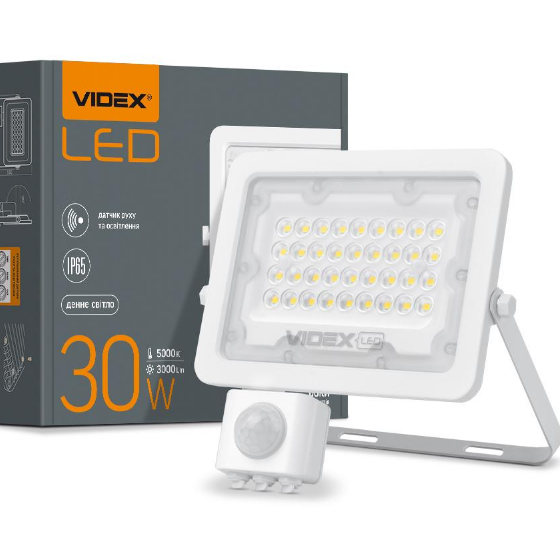 LED Прожектор 30W 5000К 220V з датчиком руху та освітлення білий VL-F2e305W-S Videx Житомир