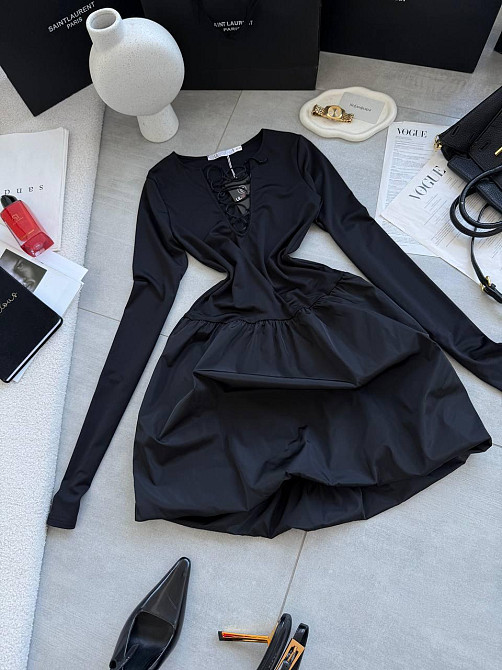 Женское изящное черное мини платье с длинным рукавом микродайвинг Одесса - изображение 8