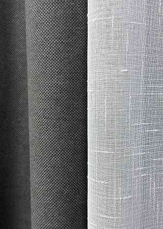 Комплект штор VR-Textil рогожка преміум TERRA LUXE 200х270 2шт і Тюль 600х270 1857ш-115т графітовий з білим 71-075/7 Київ