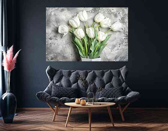 Картина холст у вітальню / спальню Білі тюльпани     MLP_25  ( 60х30см ) 80x120 см Київ