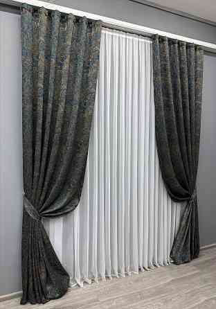 Комплект готовых штор VR-Textil Жаккард Fantasy № 1634ш Синий с золотистым 150х290 см 2 шт (33-0538) Киев