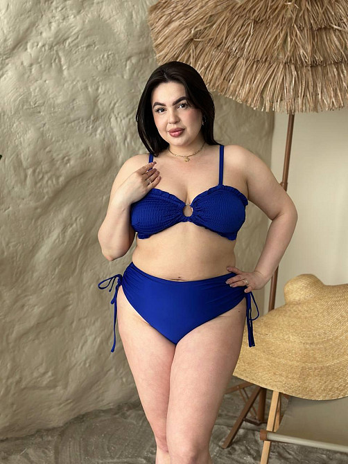 Роздільний купальник бандо plus size великих розмірів з поролоновими чашками біфлекс з рюшами синій 3XL Одеса - фото 7