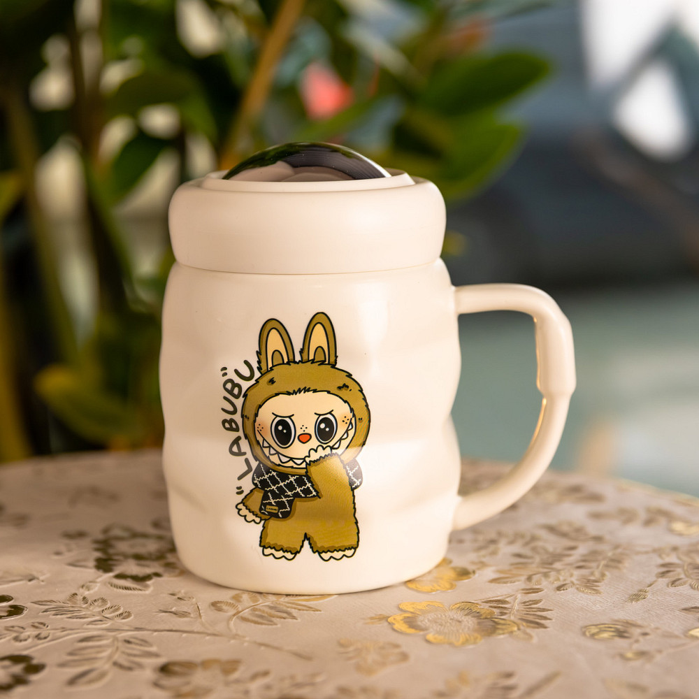 Чашка порцелянова з кришкою Labubu 400 (мл) Біла з коричневим FM-54B SBR Київ - фото 1